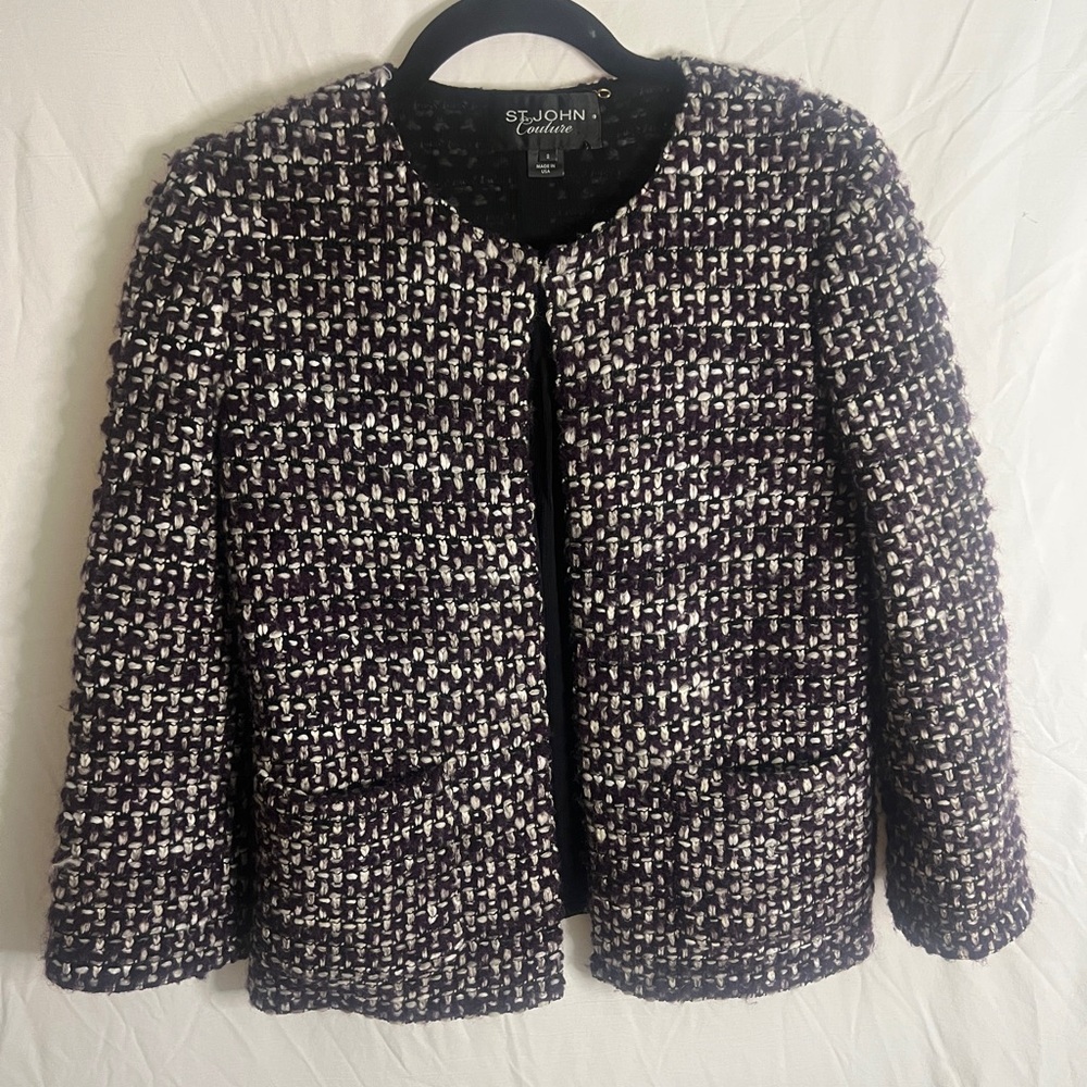 St. John Couture Heavy Knit Tweed Open-Front Jacket